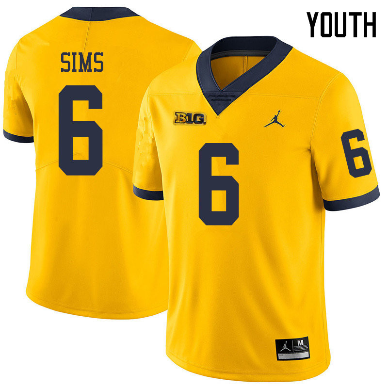 Jordan Brand Youth #6 Myles Sims Michigan Wolverines College Football Jerseys Sale-Yellow